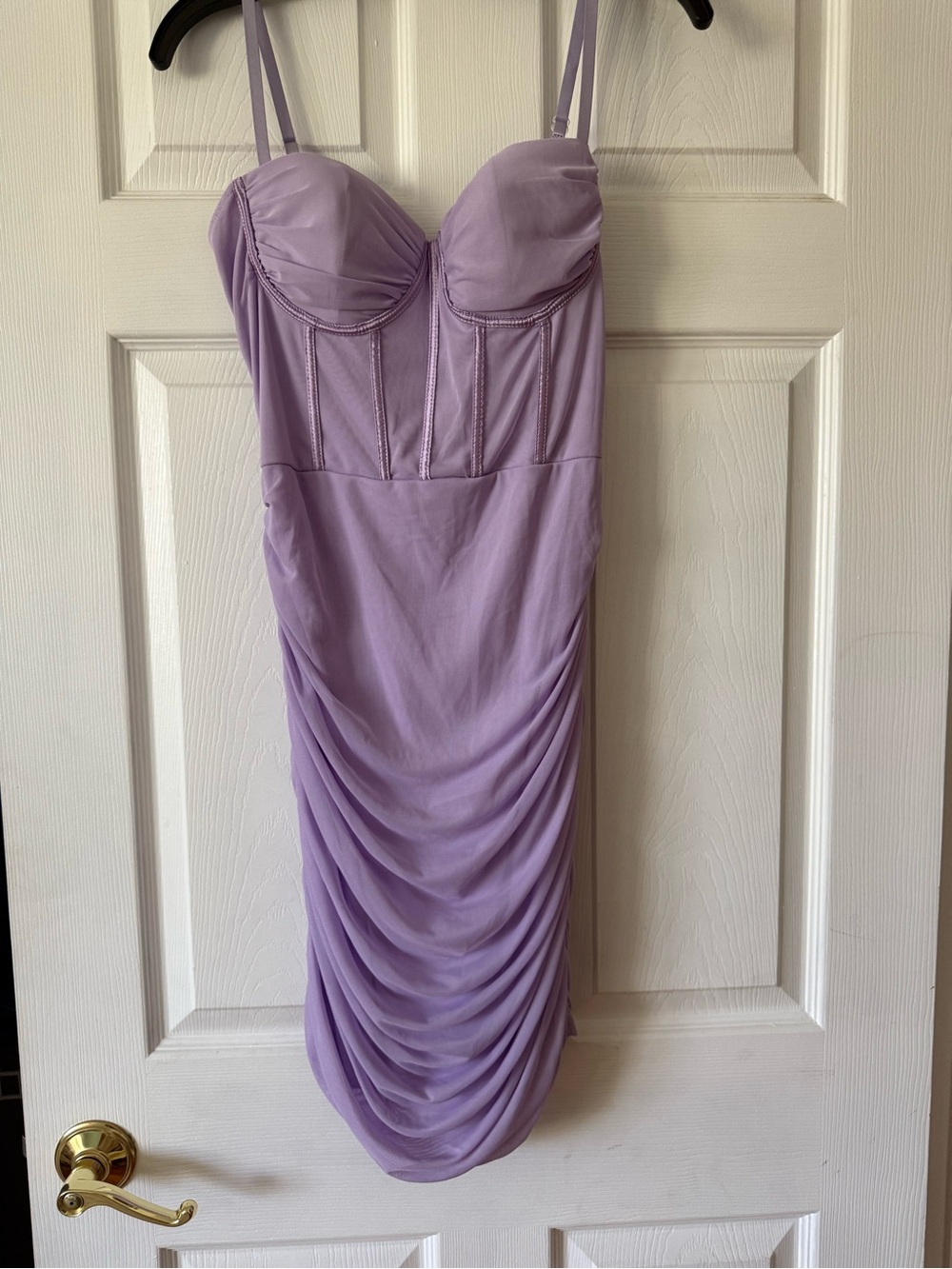Lavender Ruched Bustier Midi Dress